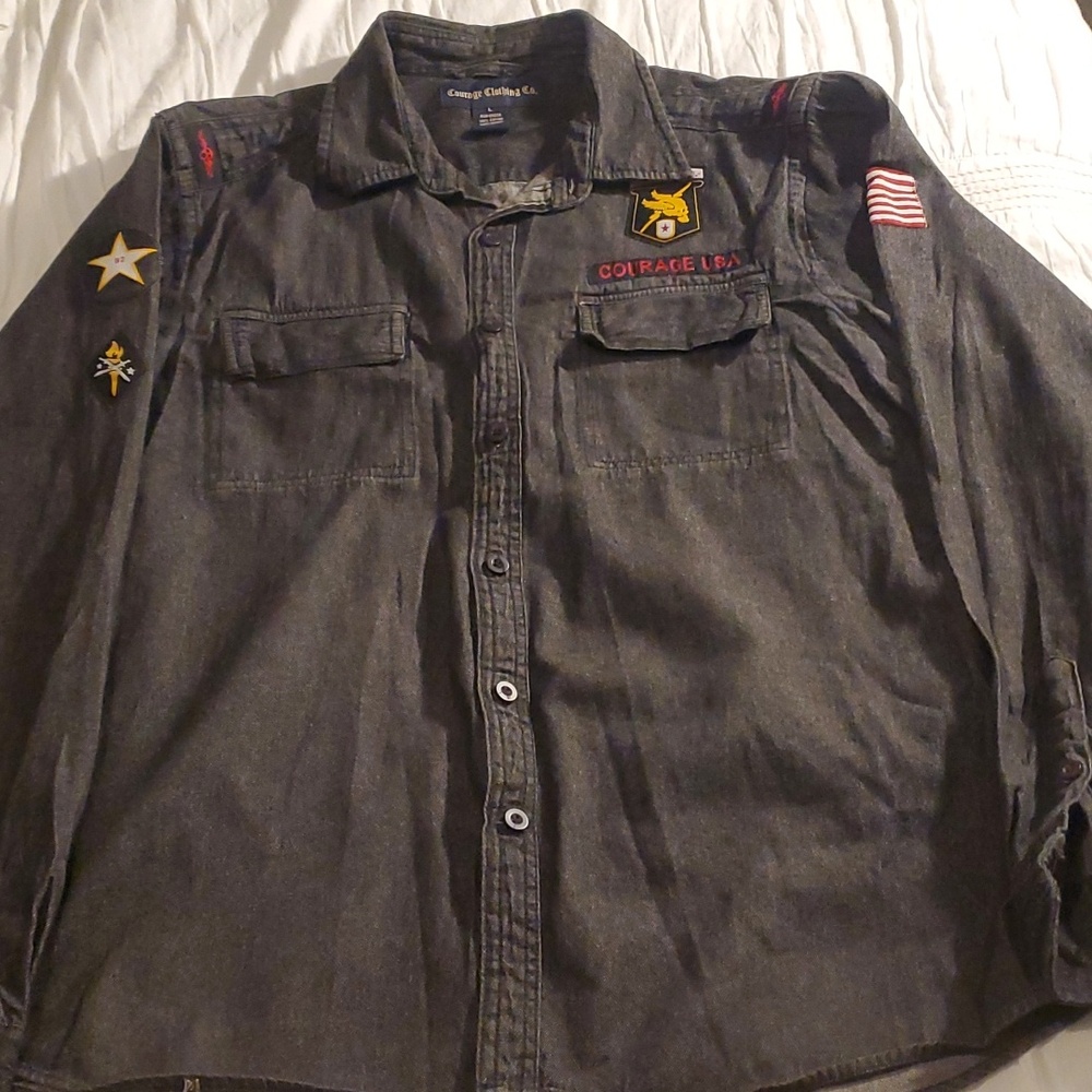 Courage Clothing Shirt Men's Large Black  Button Up w/logos Long sleeve